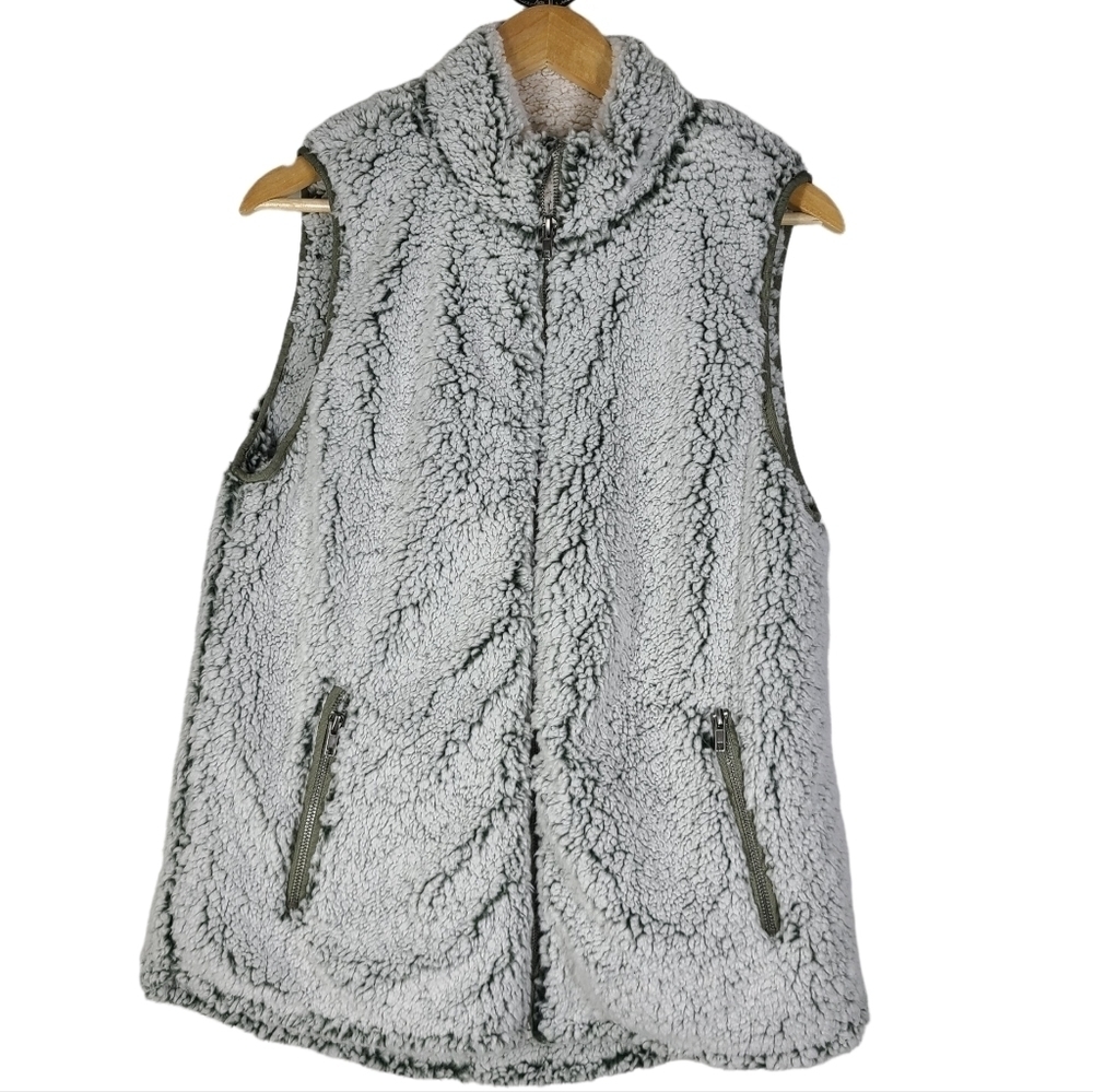 NWT Love Tree‎ Sherpa Mock Neck Vest Full Zip Green Large